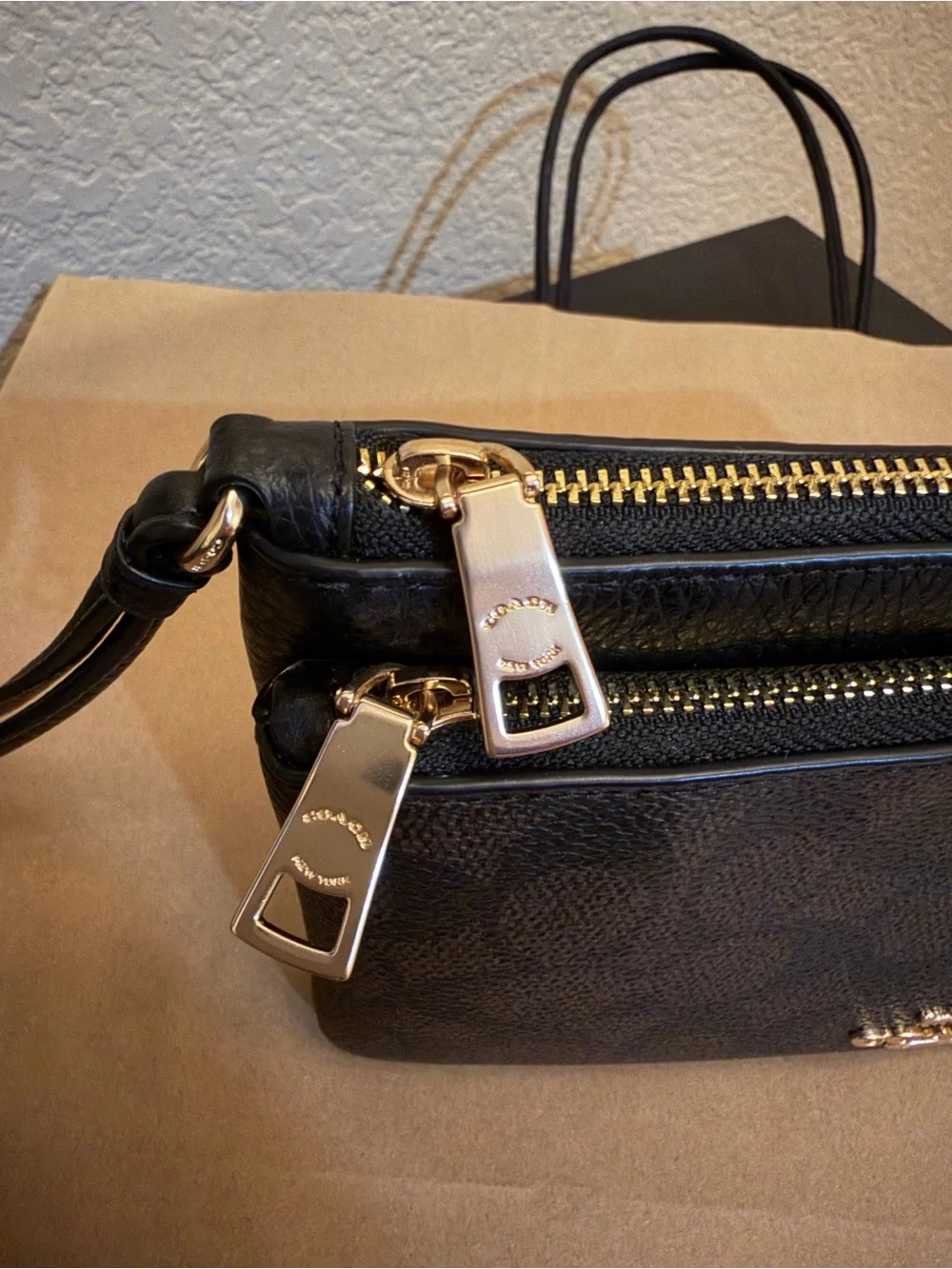 Coach Brown Signature Zip Wristlet Pouch